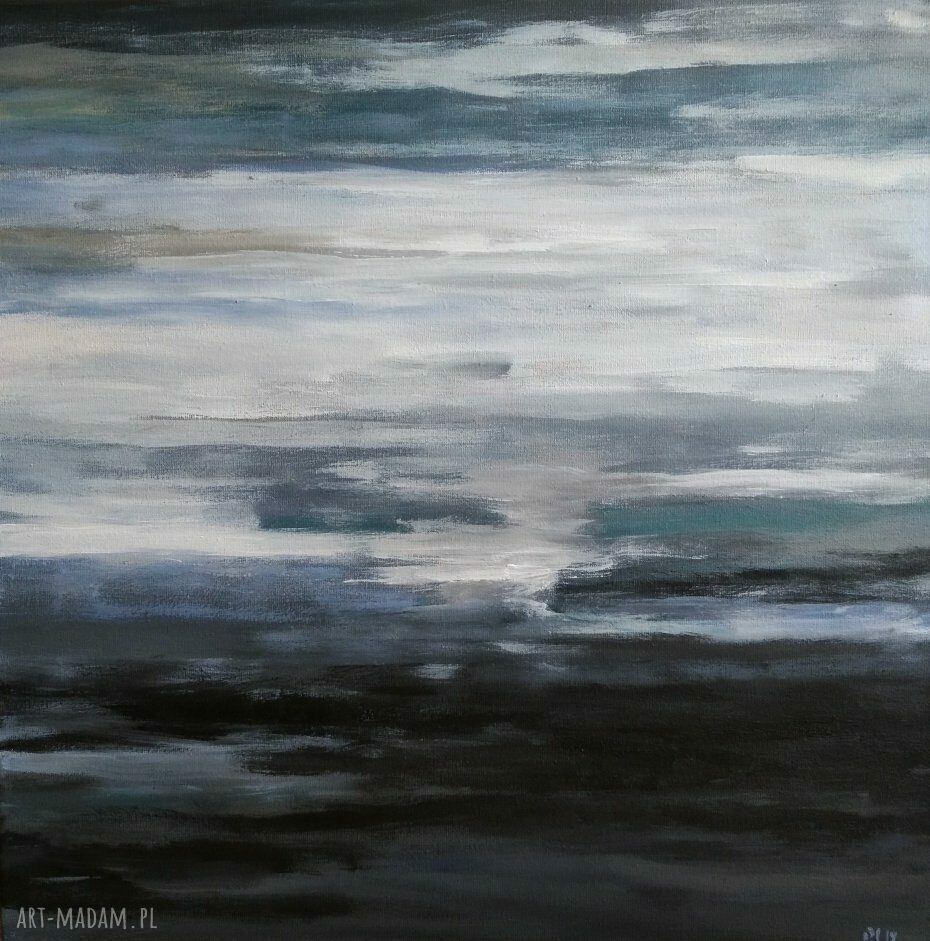 Abstrakcja - obraz akrylowy 40x40 cm (kwadrat) - czarny, szary i biały