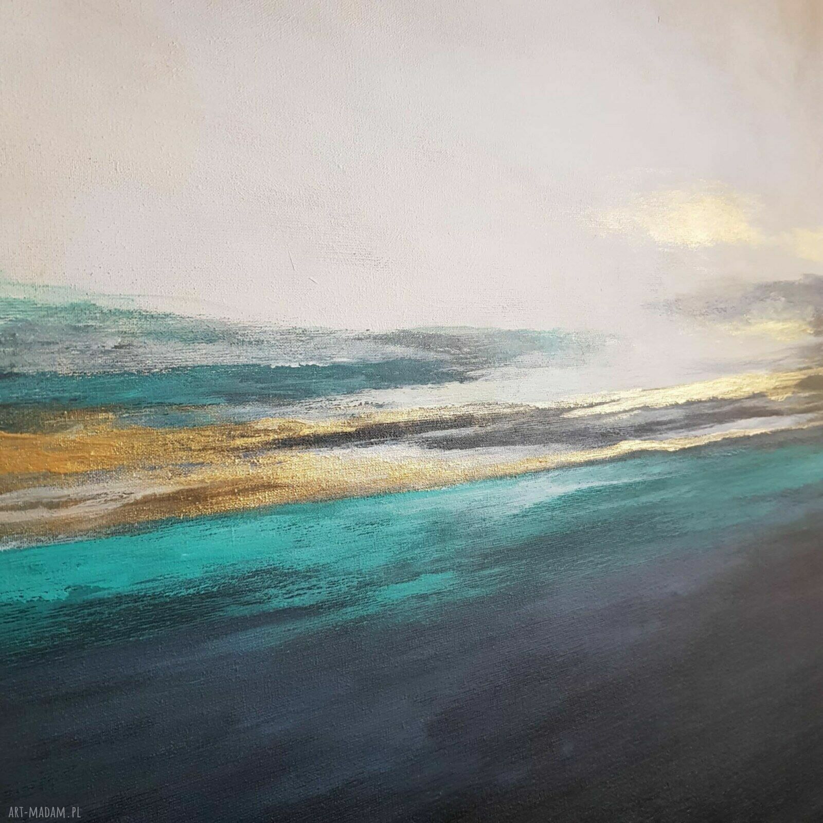 Abstrakcyjny obraz akrylowy 60x60 cm w turkusowej tonacji