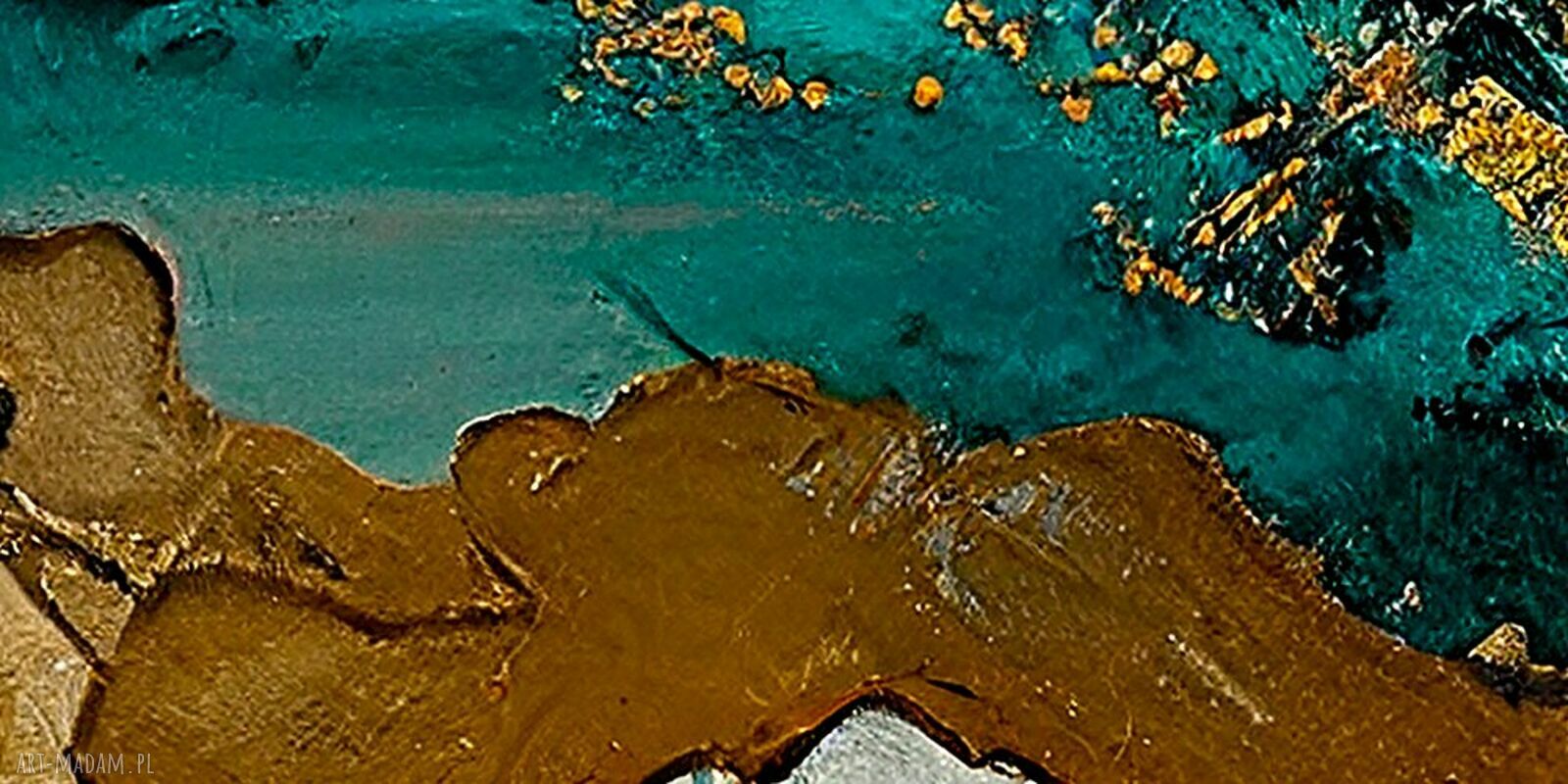 Obraz abstrakcyjny jezioro turkus i złoto 120x80 cm
