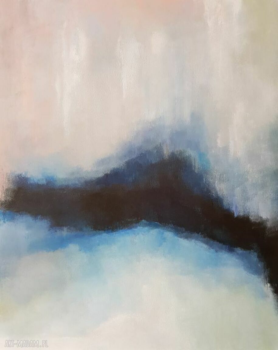 Abstrakcyjny obraz akrylowy 80x100 cm - sygnowana praca w niebiesko-czarno-białej kolorystyce