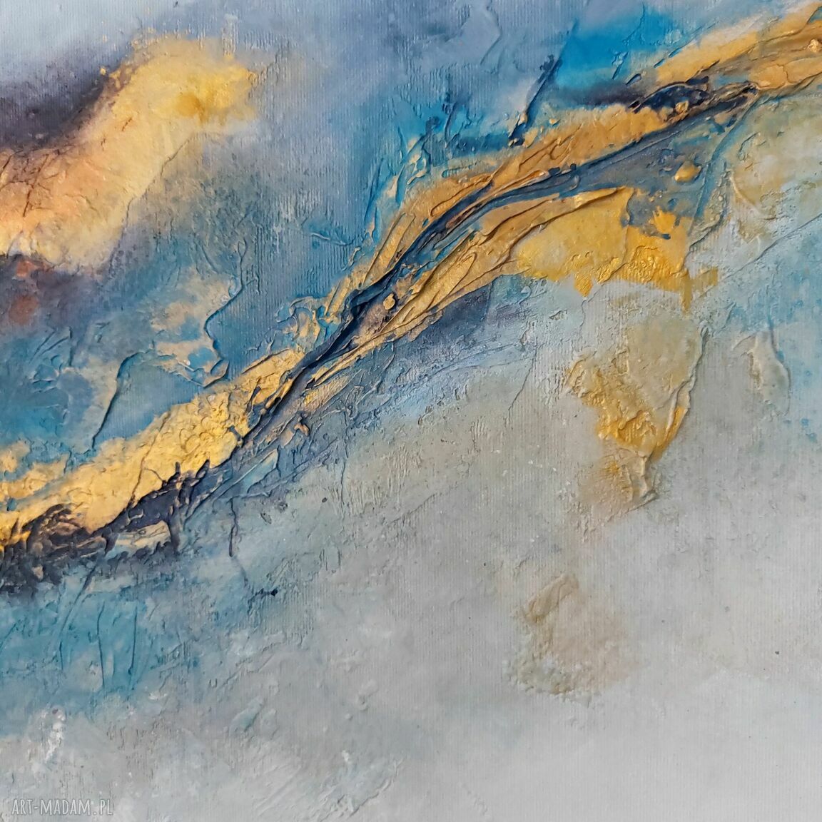 Abstrakcja - obraz akrylowy 60x50 cm w niebiesko-złotej tonacji