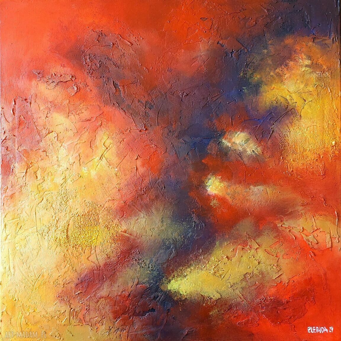 Abstrakcja - ręcznie malowany obraz akrylowy 60x60 cm w kwadracie, bez ramy