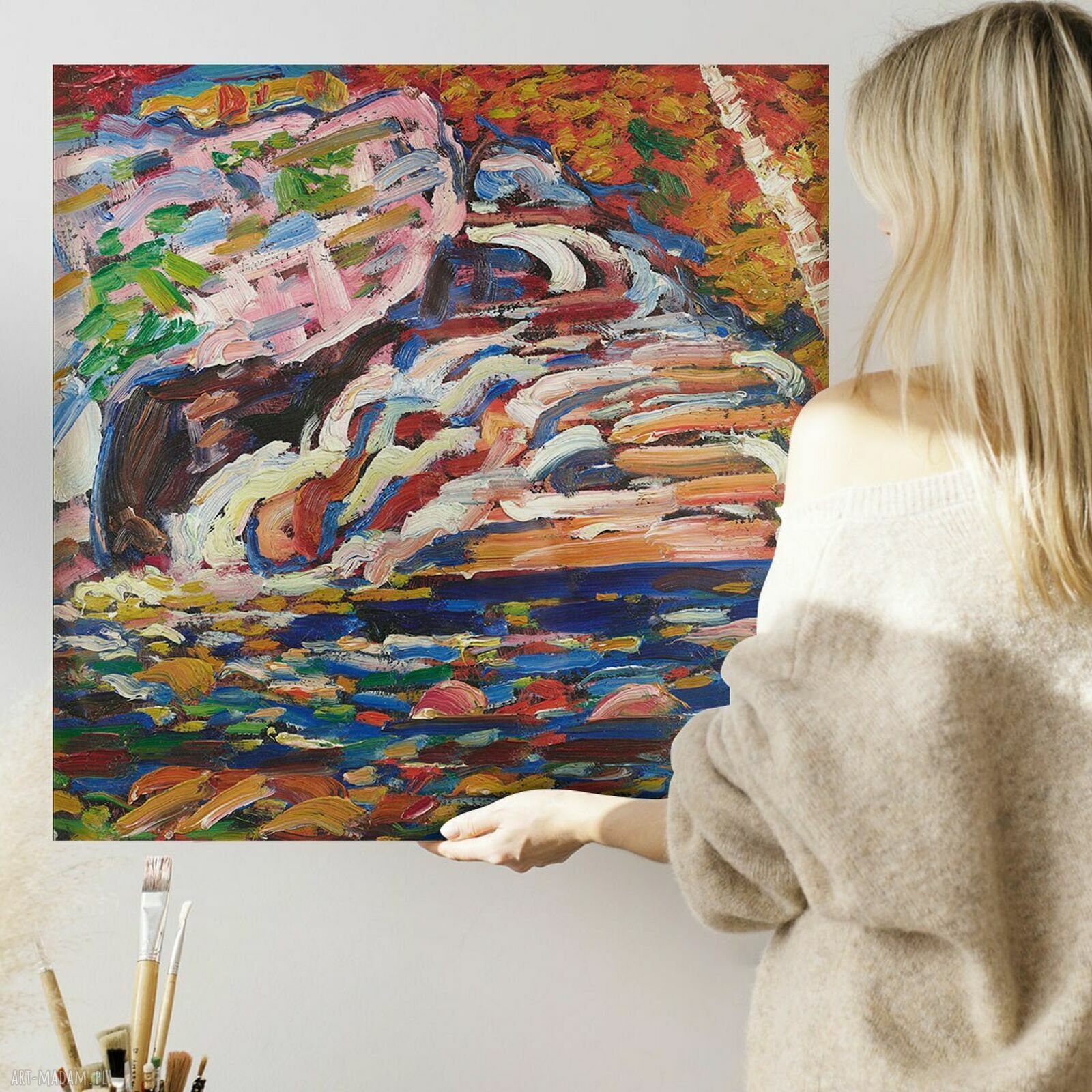 Obraz abstrakcja malarska 100x100 cm - geometryczny styl do salonu i biura