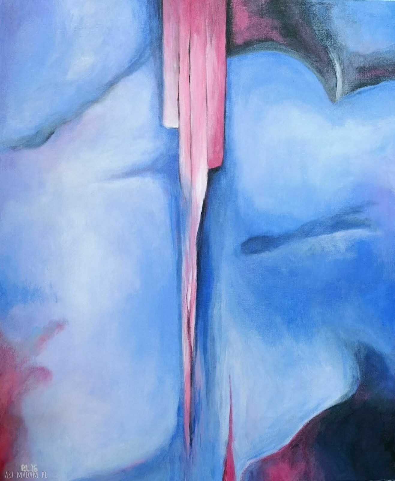 Nowoczesny obraz abstrakcyjny akrylowy 60x50 cm na płótnie - niebiesko-różowa kompozycja