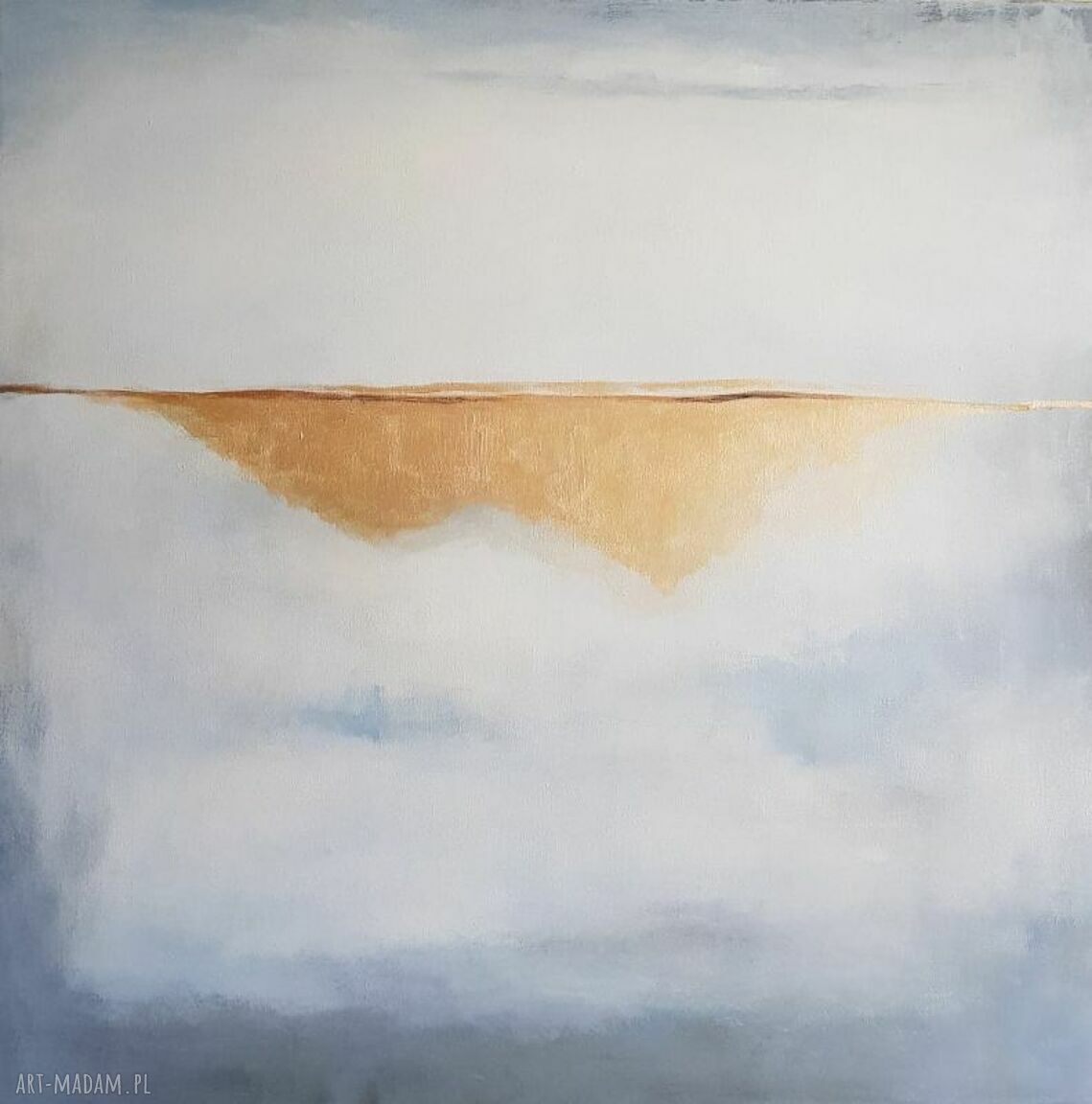 Abstrakcyjny obraz akrylowy 60x60 cm - złoto, biel i szarość
