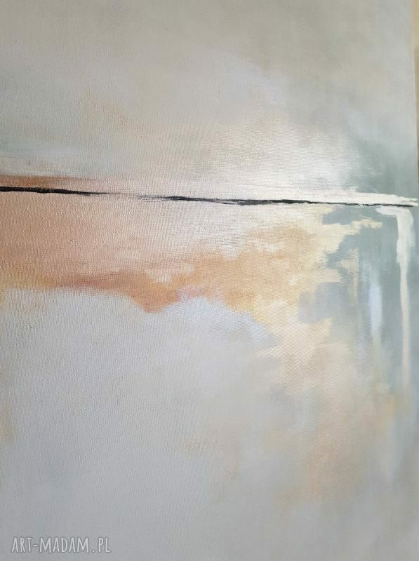 Abstrakcja - ręcznie malowany obraz akrylowy 70x70 cm (kwadrat) w bieli, szarości i złocie