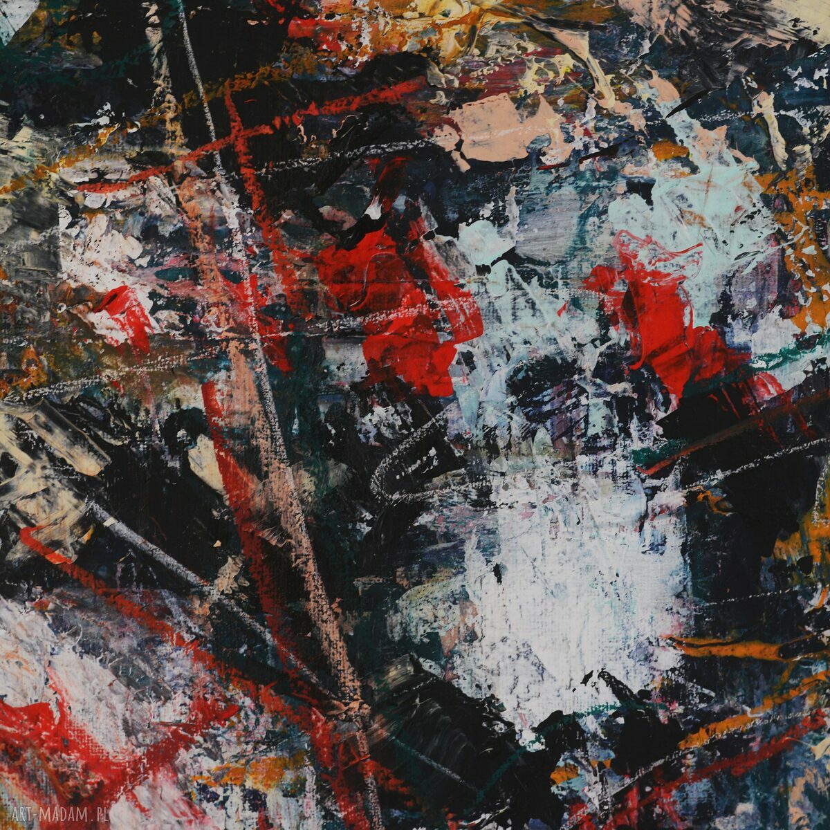 Abstrakcja: obraz akrylowy „Łąka” 50x50 z pastelami