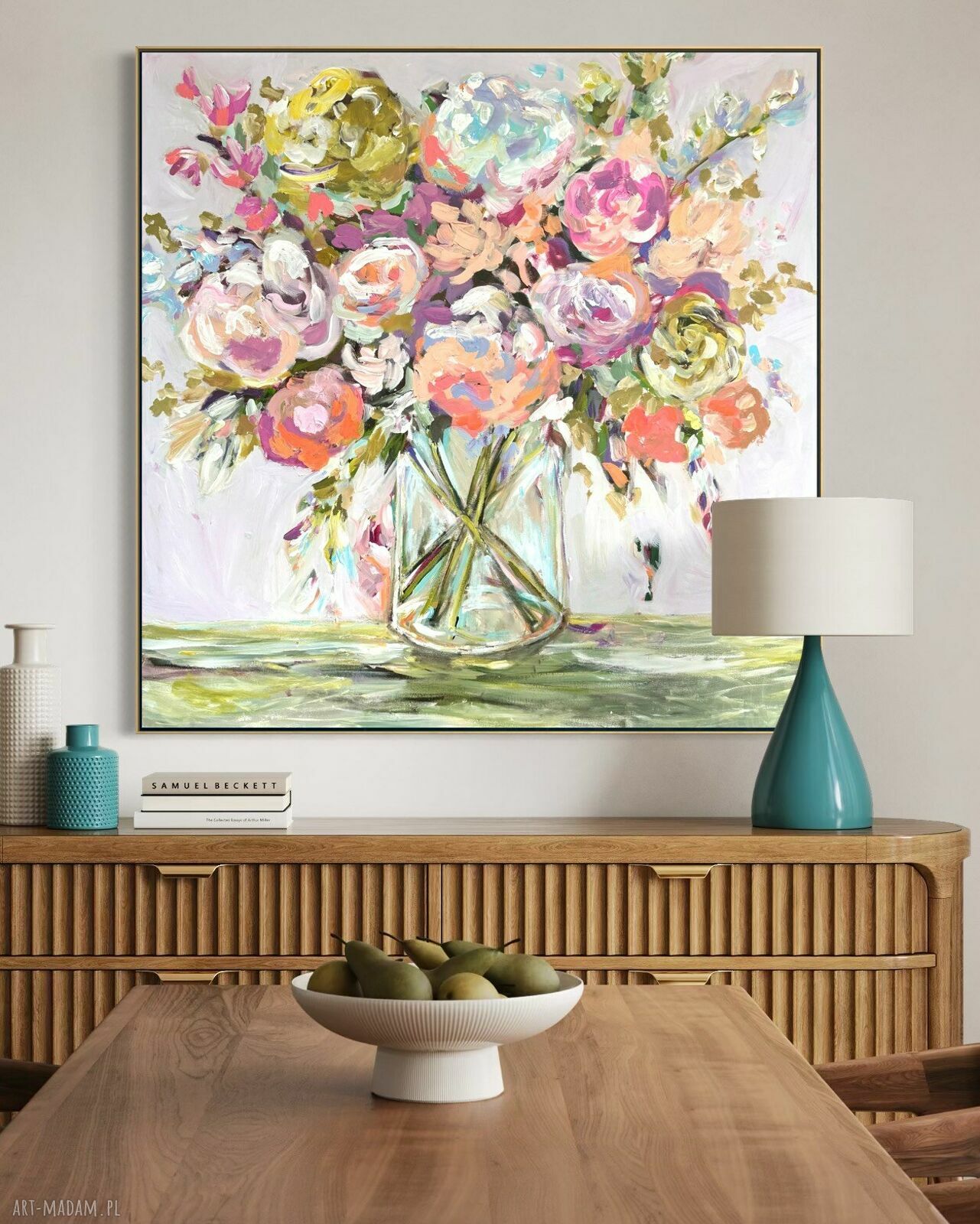 Obraz abstrakcja kwiaty 100x100 cm - nowoczesny, ręcznie malowany akryl