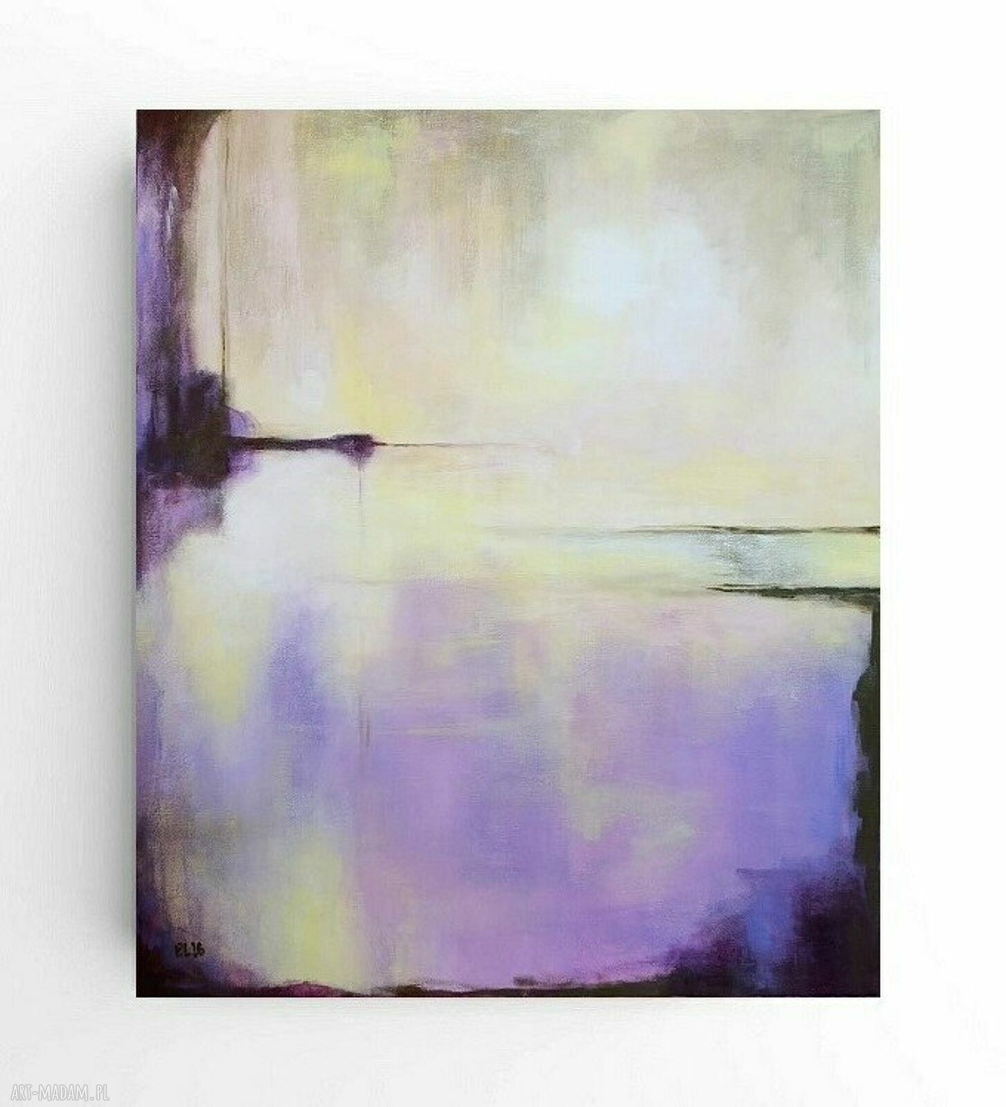 Abstrakcyjny obraz akrylowy 60 x 50 cm - żółto-fioletowy, gotowy do powieszenia