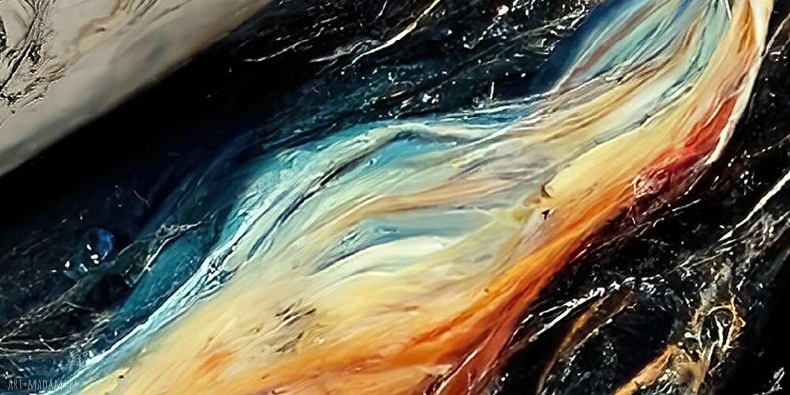 Obraz abstrakcyjny Fluid Art - czarny, złoty i kolorowy kosmos 120x80 cm