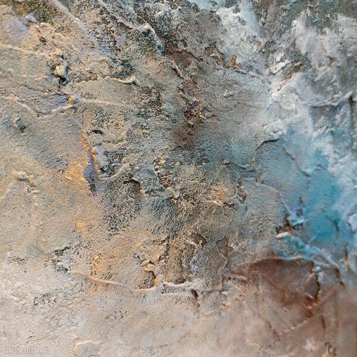 Abstrakcyjny obraz akrylowy 50x60 cm - złote akcenty, białe i niebieskie