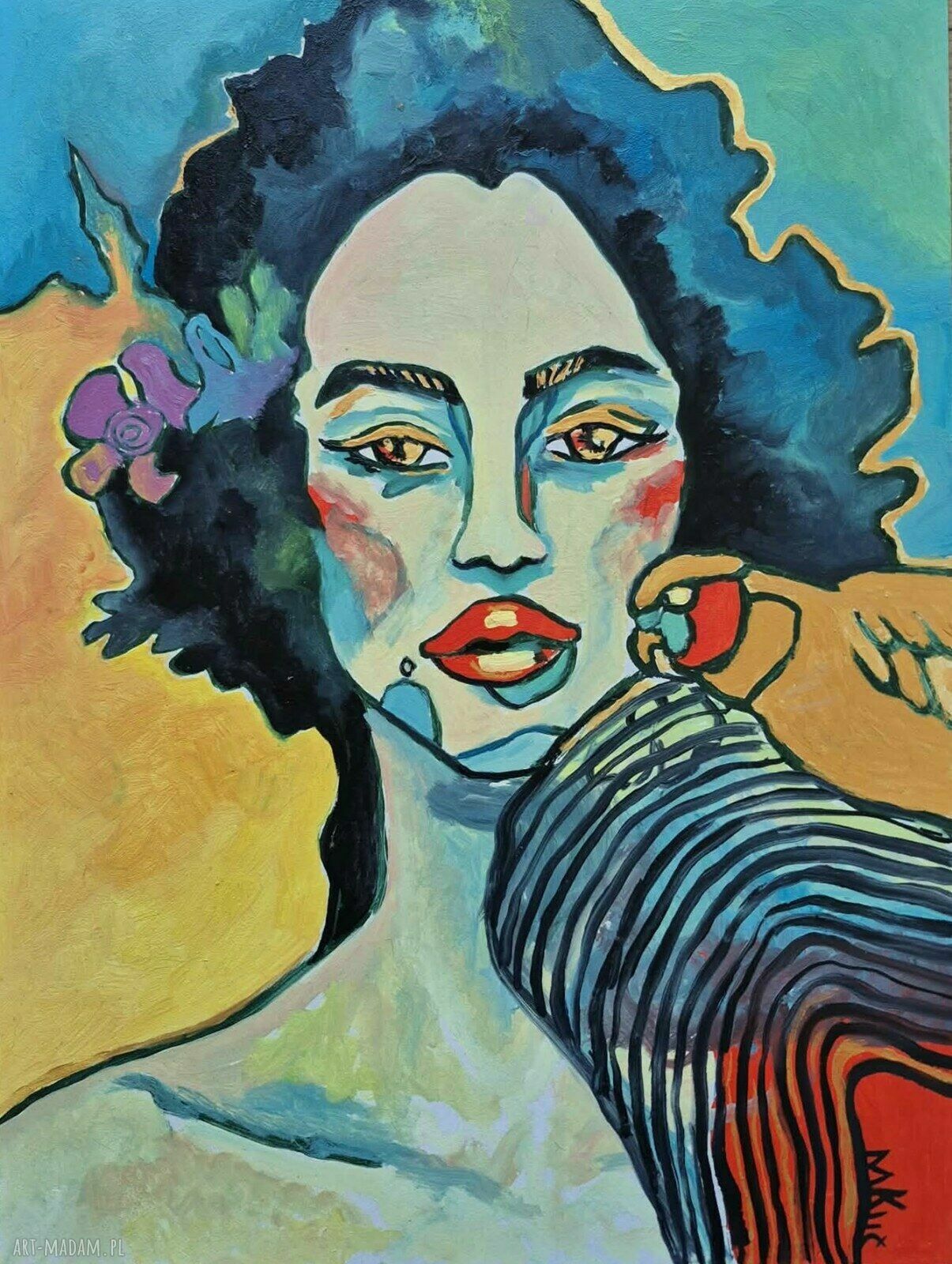 Obraz olejny Nimfa - fowizm, portret kobiety do salonu, ręcznie malowany 30x42 cm