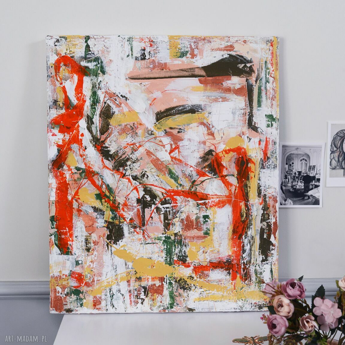 Abstrakcyjny obraz akrylowy „Łączność” do salonu, 50x70 cm