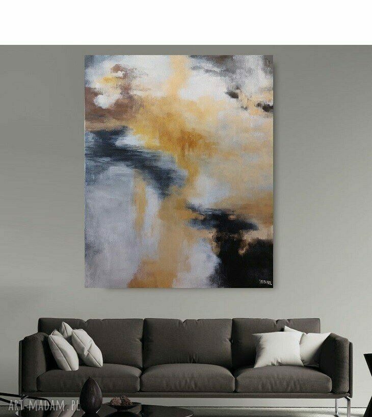 Abstrakcja ze złotem - obraz akrylowy 100x80 cm na płótnie