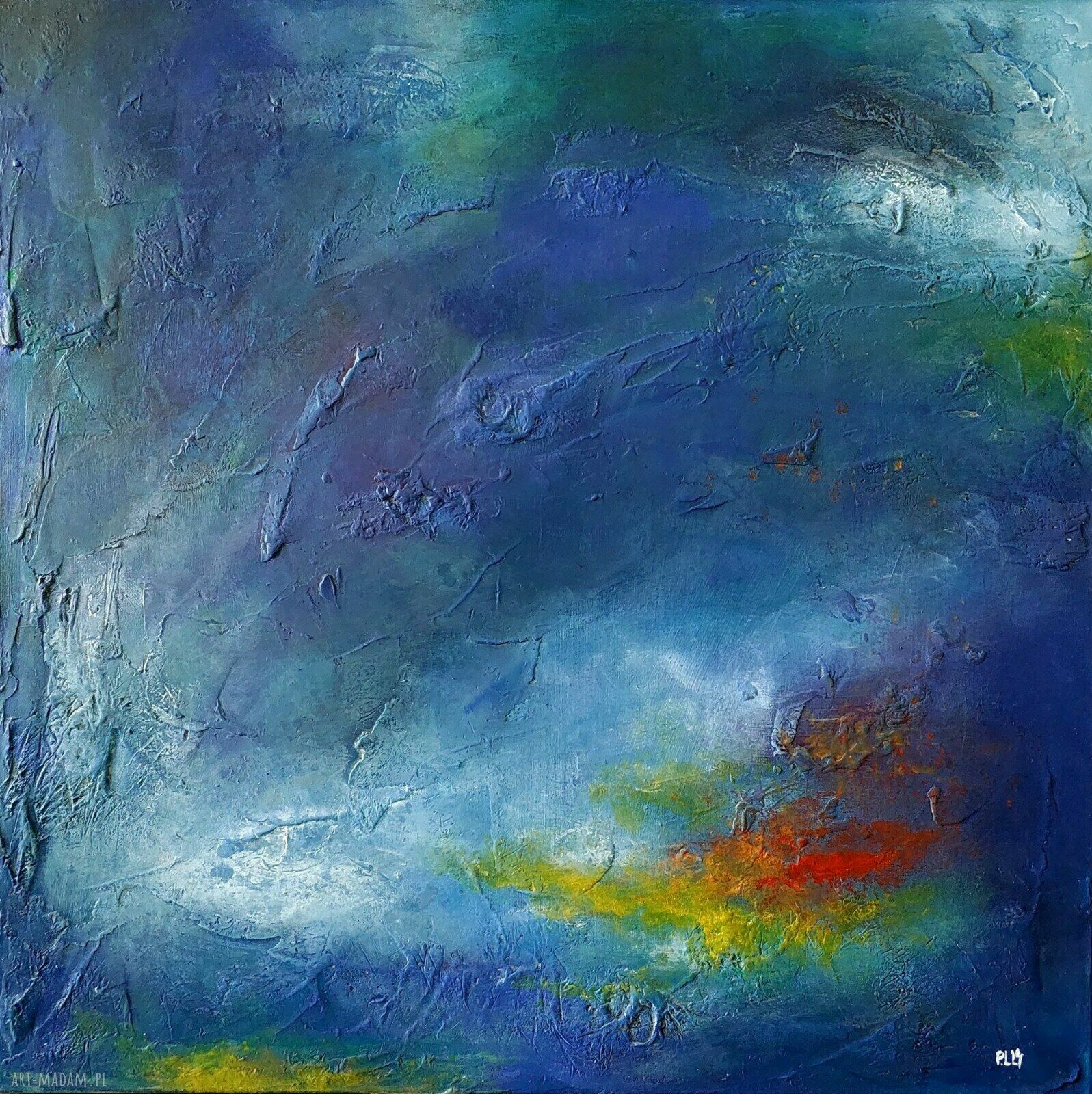 Ręcznie malowany obraz akrylowy 60x60 cm - abstrakcja w kwadracie