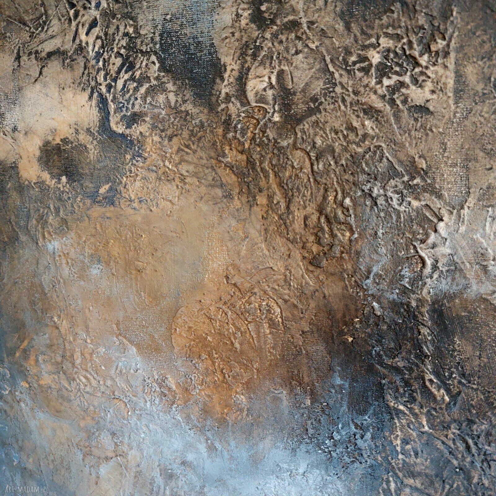 Ręcznie malowany obraz abstrakcyjny 60x60 cm w odcieniach niebieskiego i szarości
