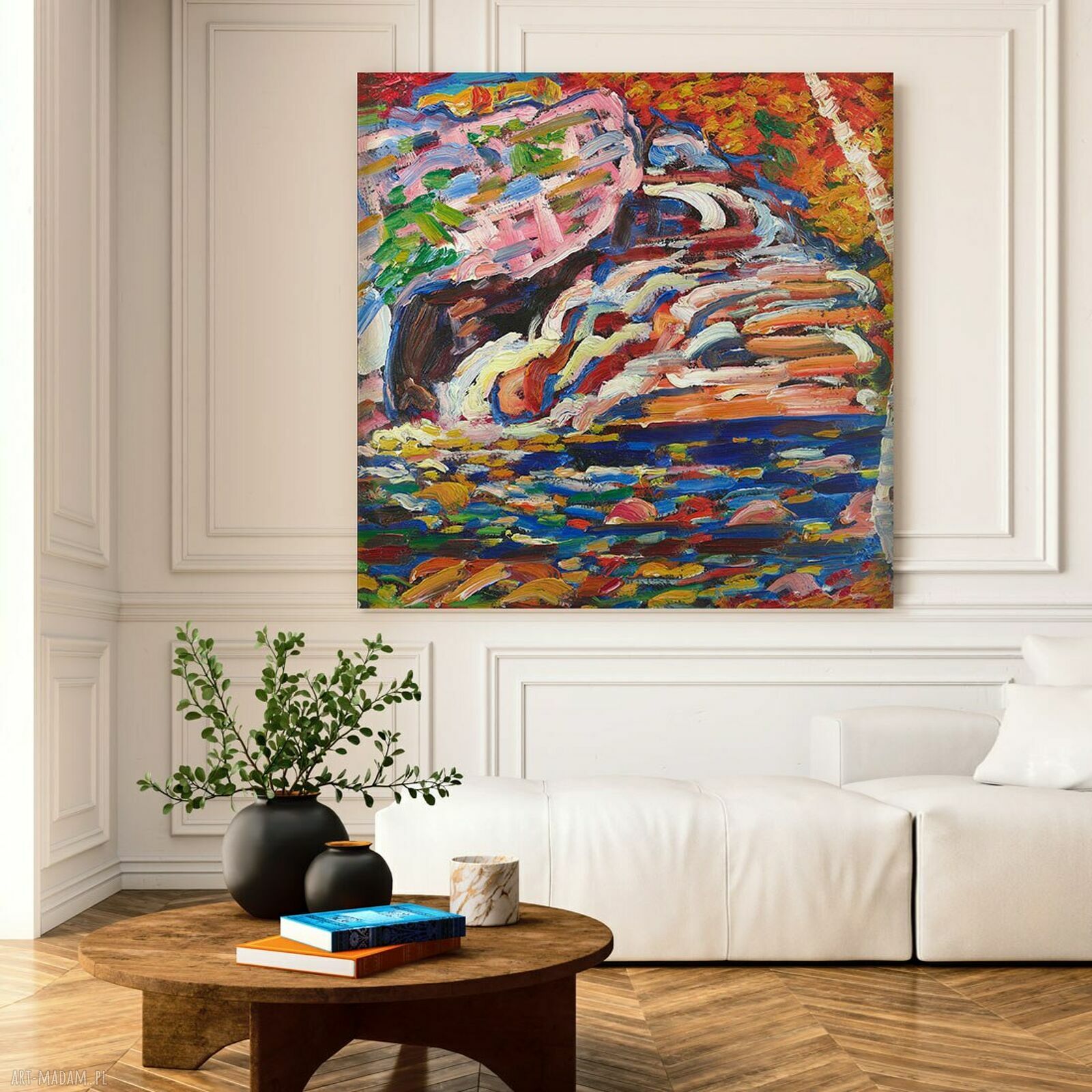 Obraz na płótnie 80x80 - abstrakcja malarska w geometrycznym stylu