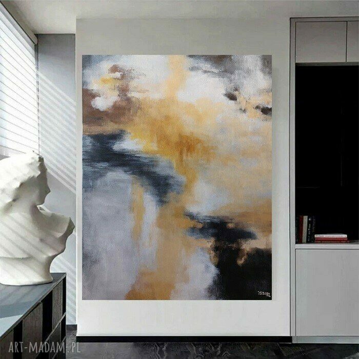 Abstrakcja ze złotem - obraz akrylowy 100x80 cm na płótnie