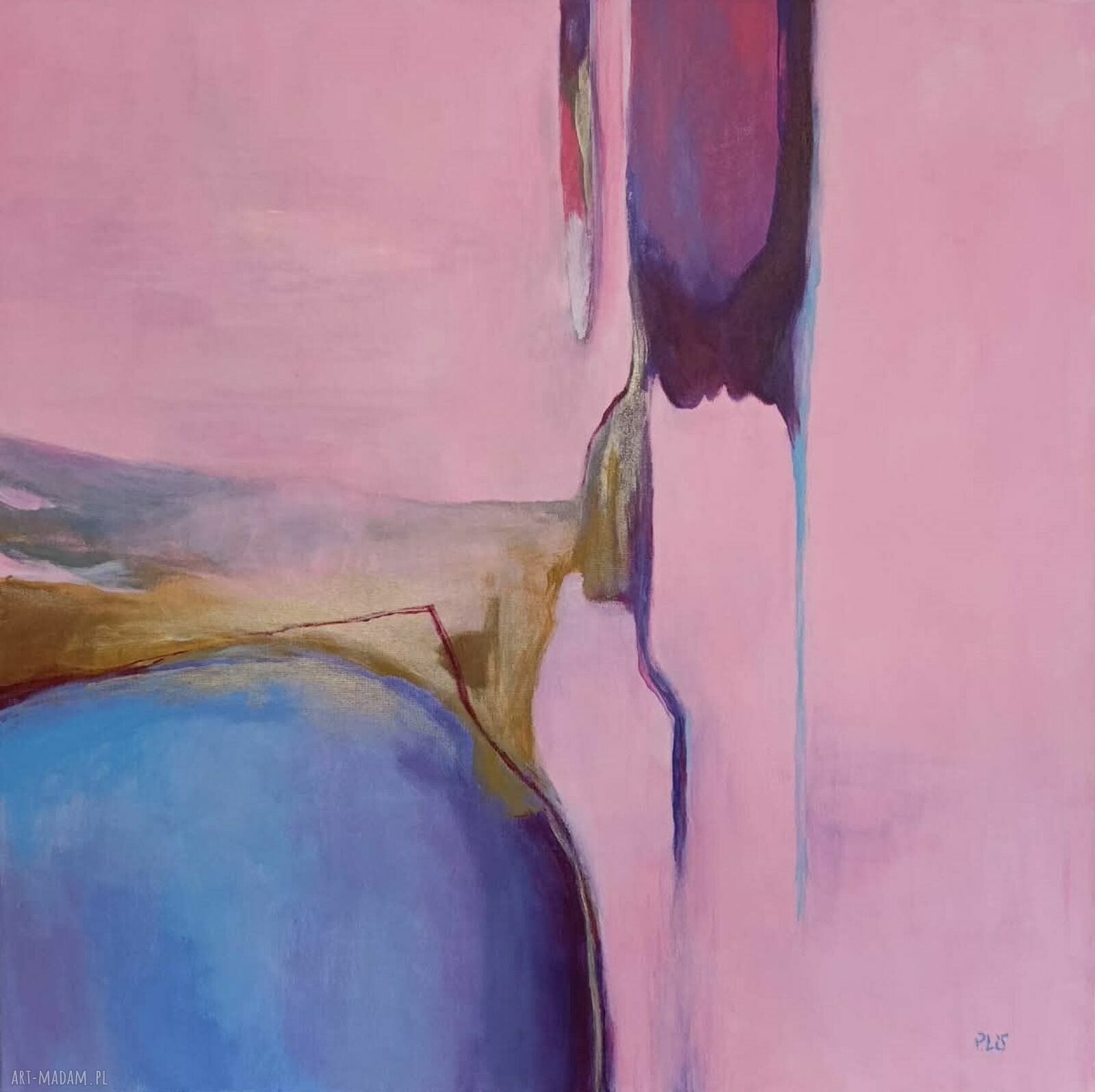 Abstrakcja - ręcznie malowany obraz akrylowy 60x60 cm ze złotymi akcentami