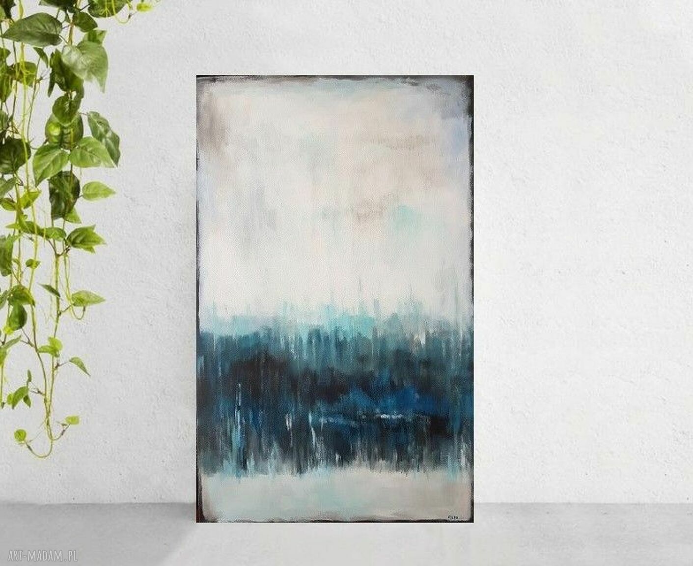 Abstrakcyjny obraz akrylowy 50x80 cm w odcieniach turkusu i błękitu