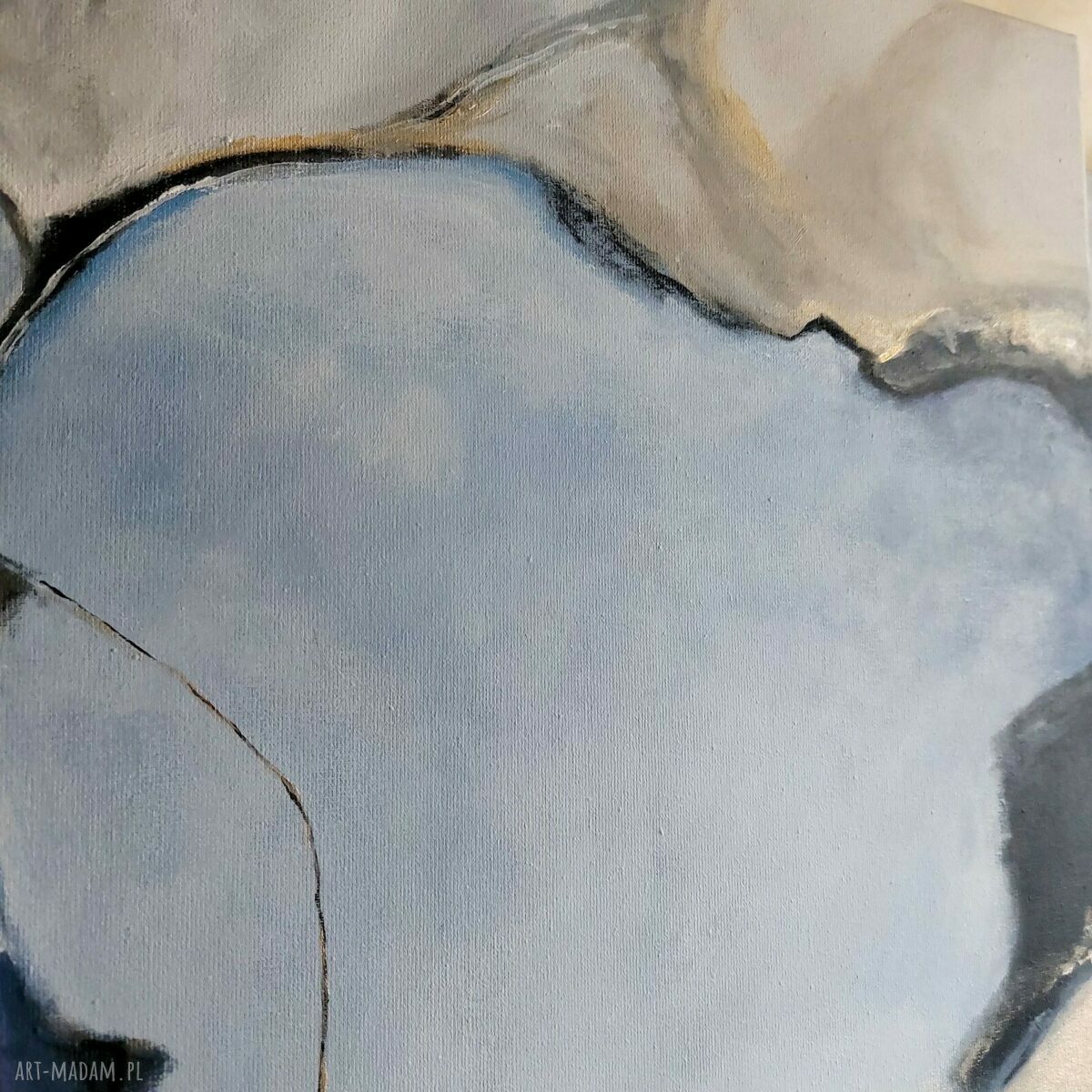 Abstrakcyjny obraz akrylowy 60x50 cm - złote, niebieskie i szare akcenty