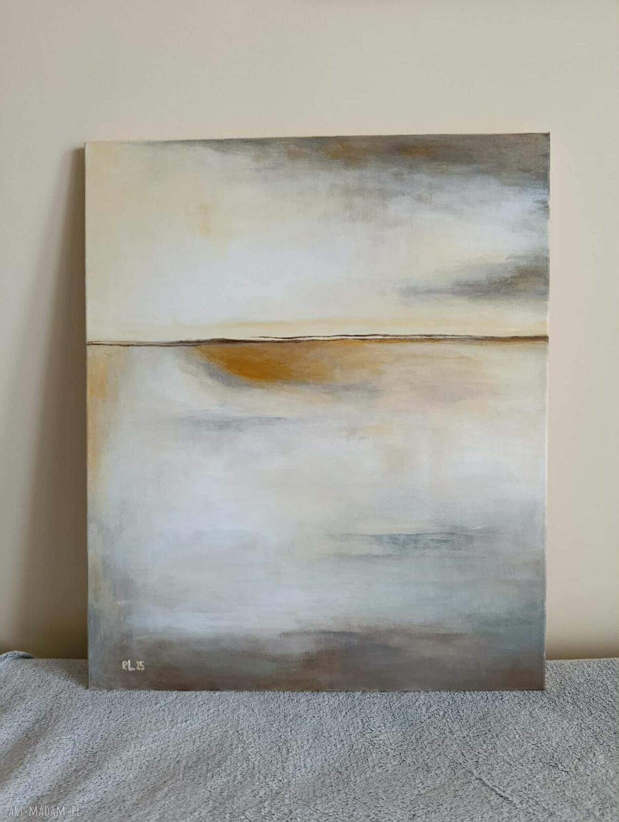 Abstrakcyjny obraz akrylowy 60x50 cm - brąz, biel i szarości