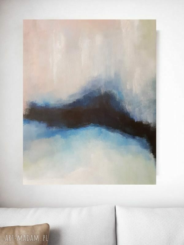 Abstrakcyjny obraz akrylowy 80x100 cm - sygnowana praca w niebiesko-czarno-białej kolorystyce