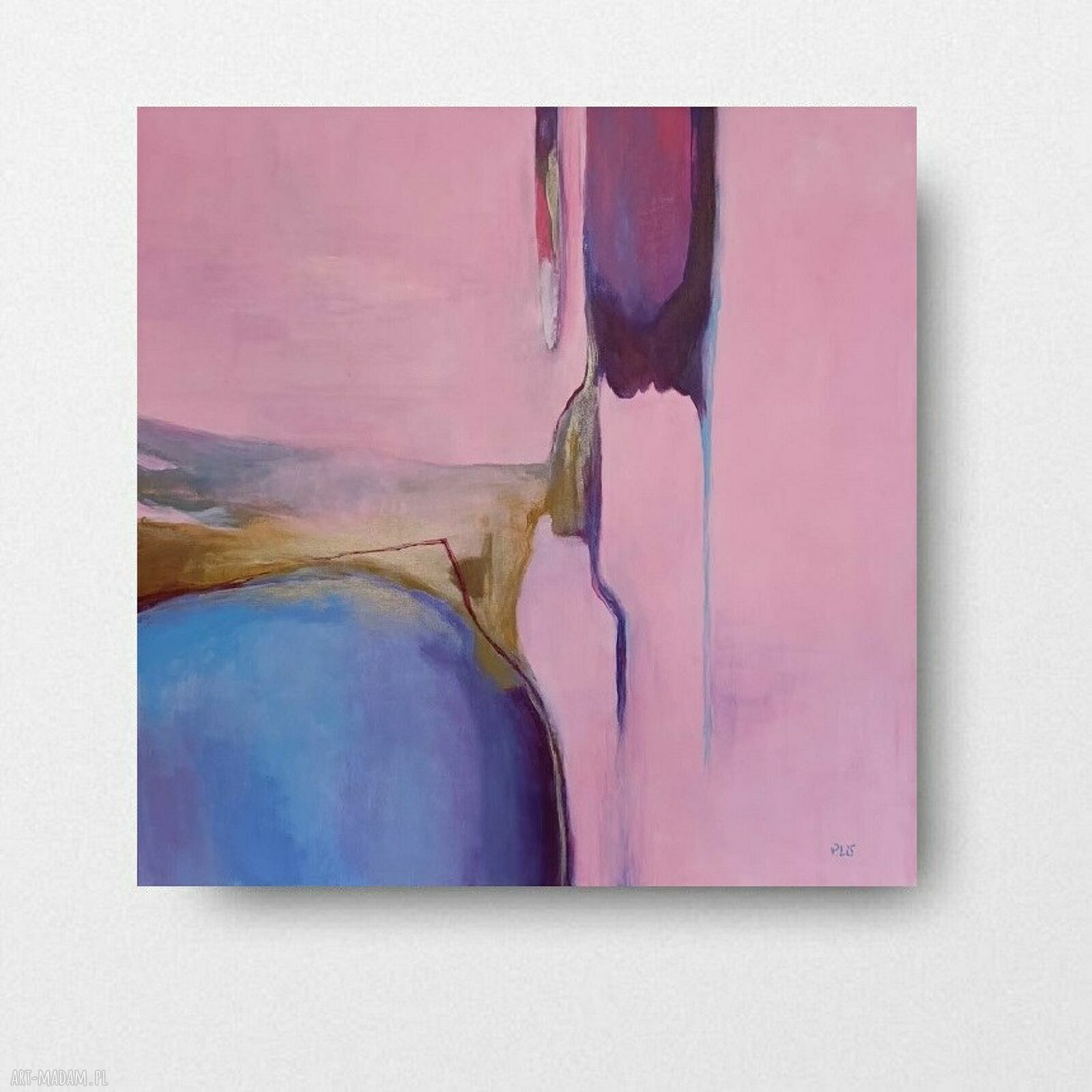 Abstrakcja - ręcznie malowany obraz akrylowy 60x60 cm ze złotymi akcentami