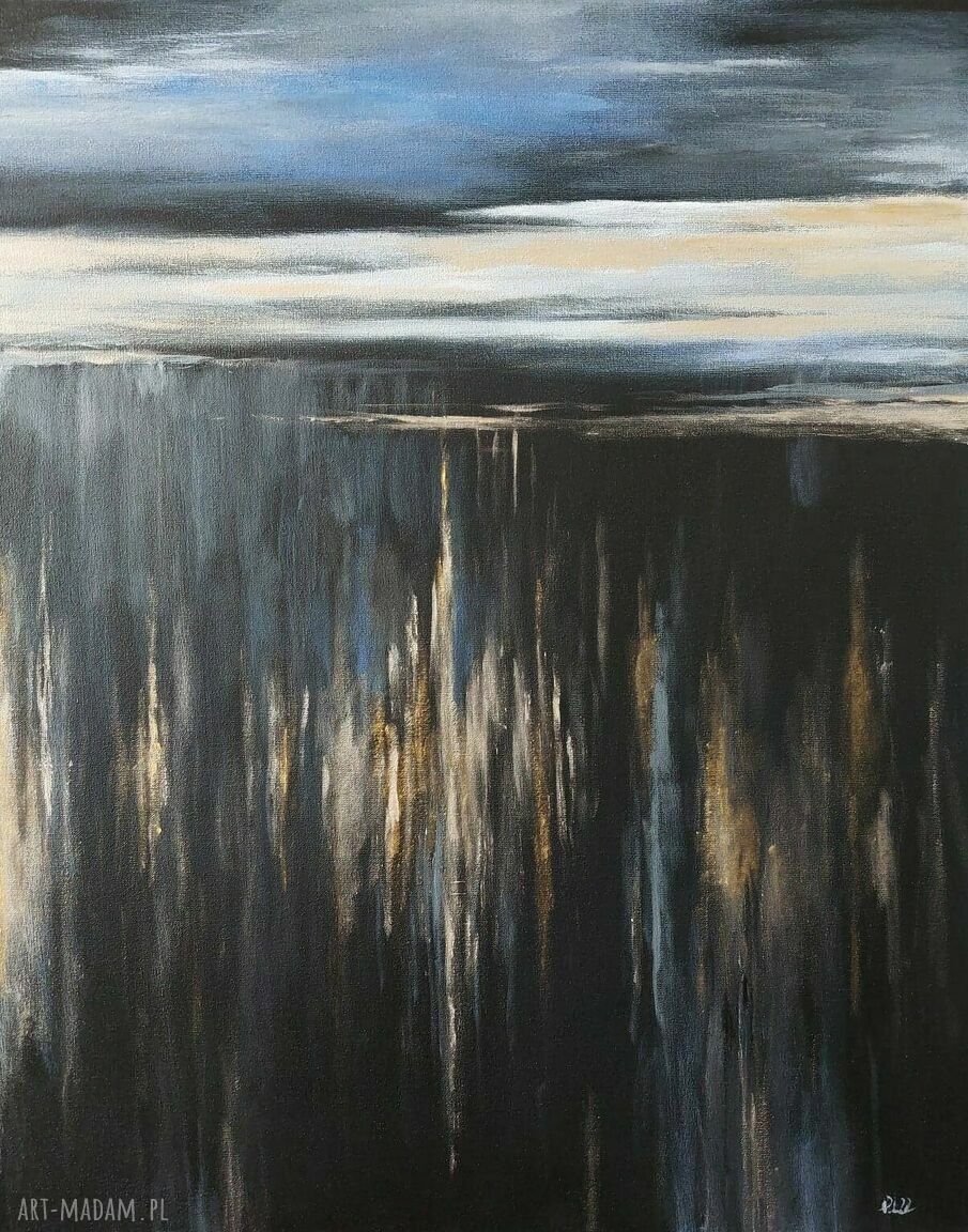 Abstrakcja - obraz akrylowy 40/50 cm w odcieniach złoto-szaro-czarnych (sygnowany)