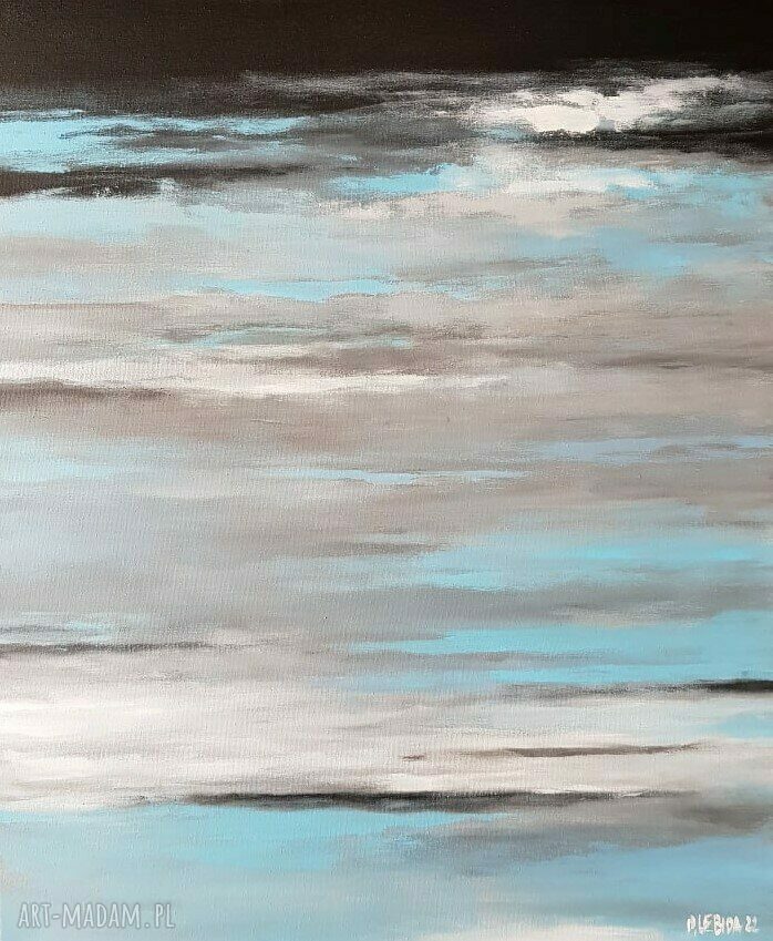 Abstrakcyjny obraz akrylowy 50x60 cm w odcieniach szarości, czerni i niebieskiego