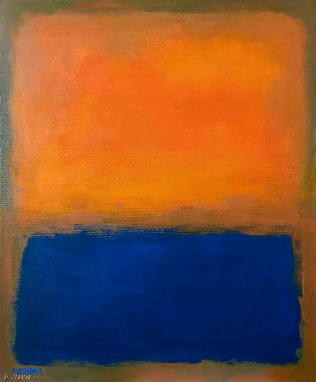 Abstrakcyjny obraz akrylowy 60x50 cm w pomarańczach i granacie
