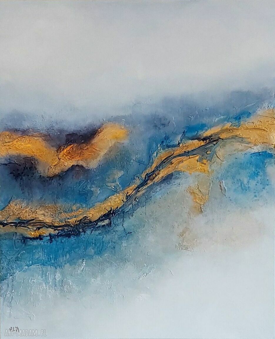 Abstrakcja - obraz akrylowy 60x50 cm w niebiesko-złotej tonacji