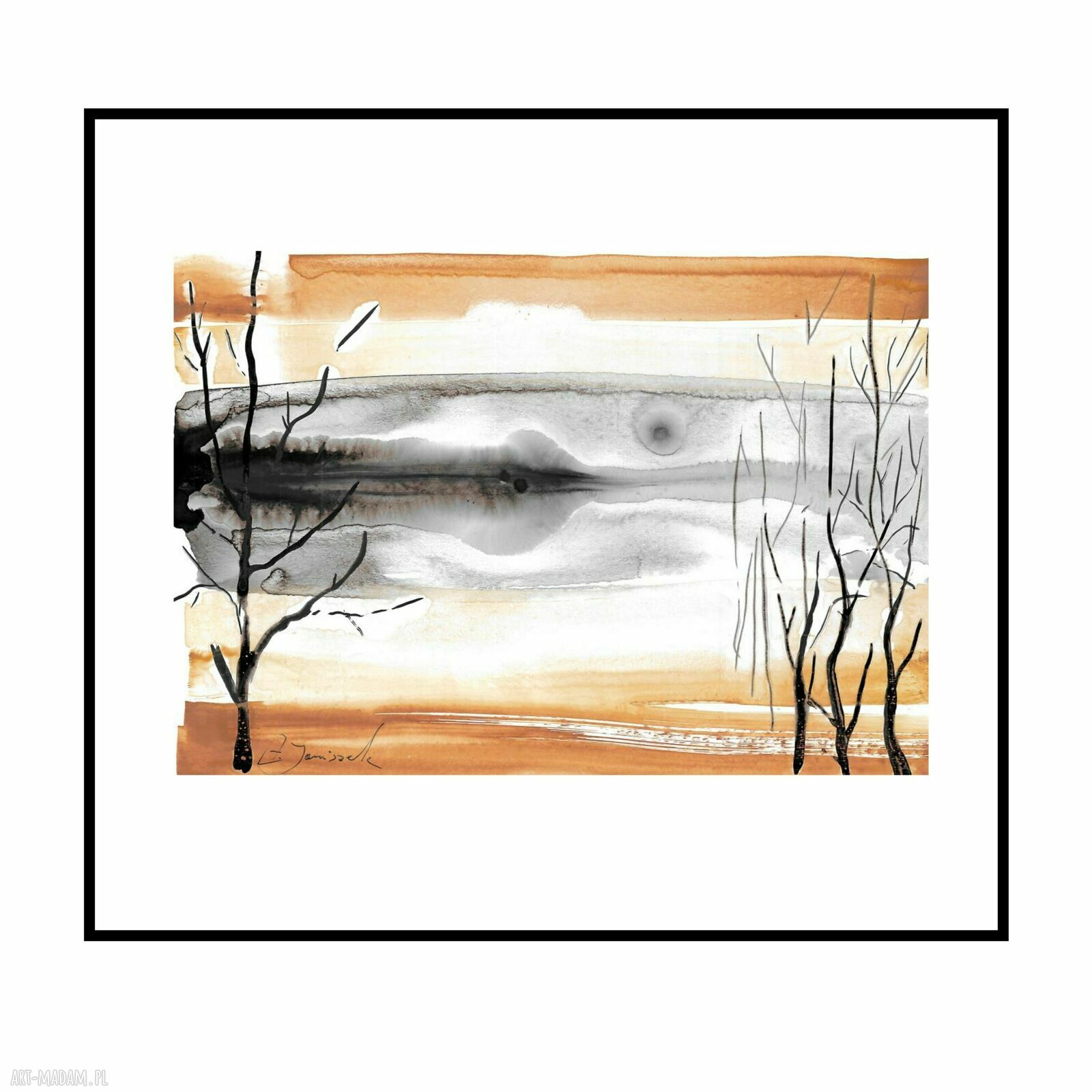 Abstrakcyjny pejzaż z jeziorem 21x30 cm - obraz ręcznie wykonany