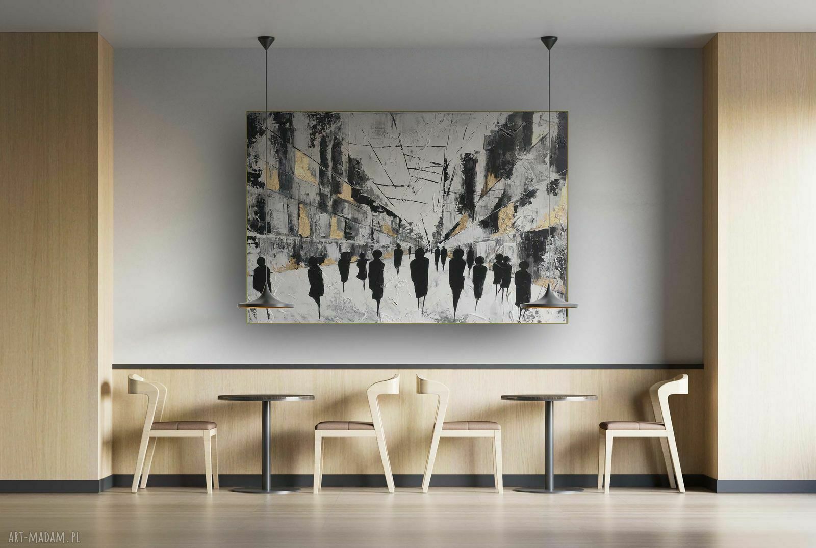 ABSTRAKCJA People - wielkoformatowy obraz na płótnie 70x100 cm, ręcznie malowany akrylami i szlagmetalem