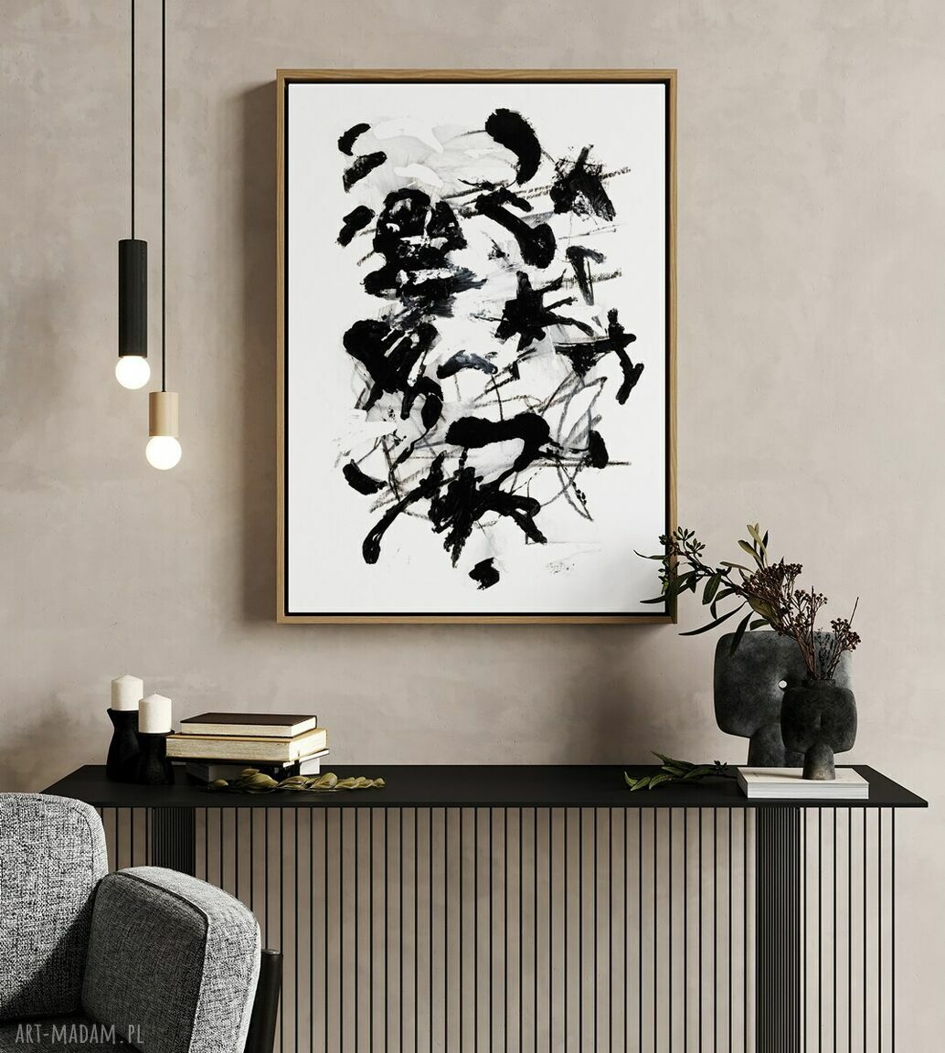 Plakat abstrakcja czarno-biała 50x70 cm do salonu