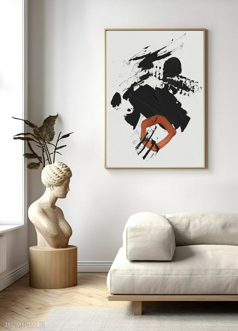 Plakat abstrakcja biało-czarna z bordo 50x70 cm - dekoracja do sypialni i na prezent