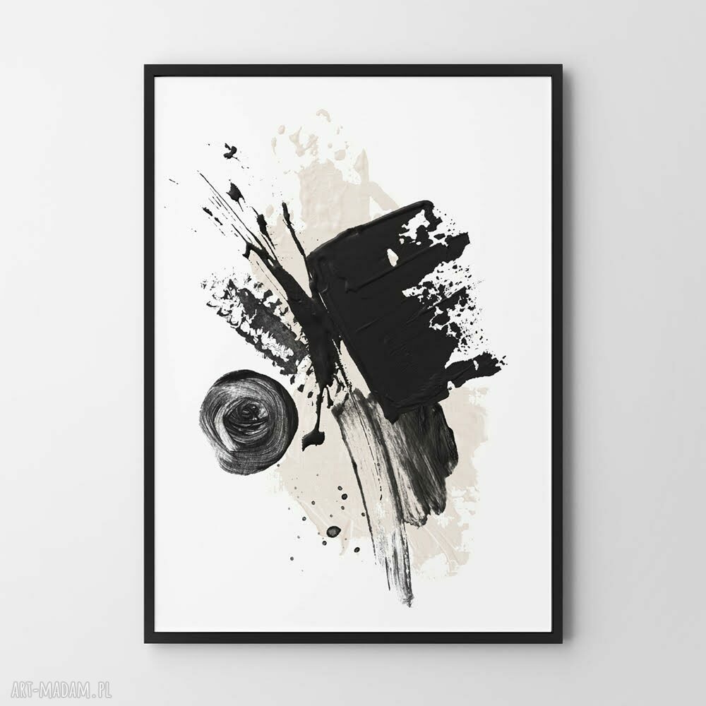 Plakat abstrakcja biało-czarna z różem 61x91 cm