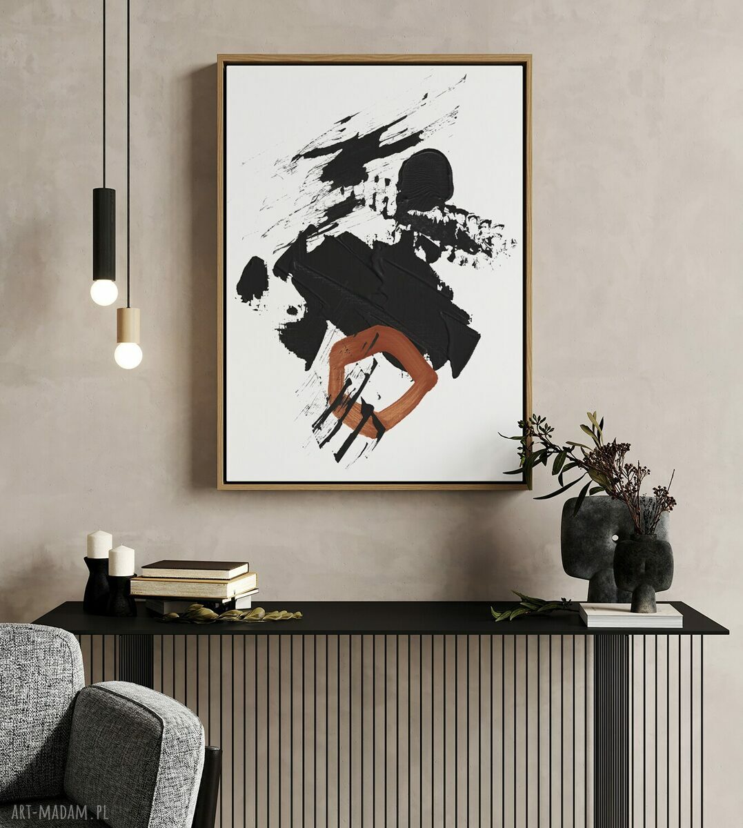 Plakat abstrakcja biało-czarna z bordo w formacie A4