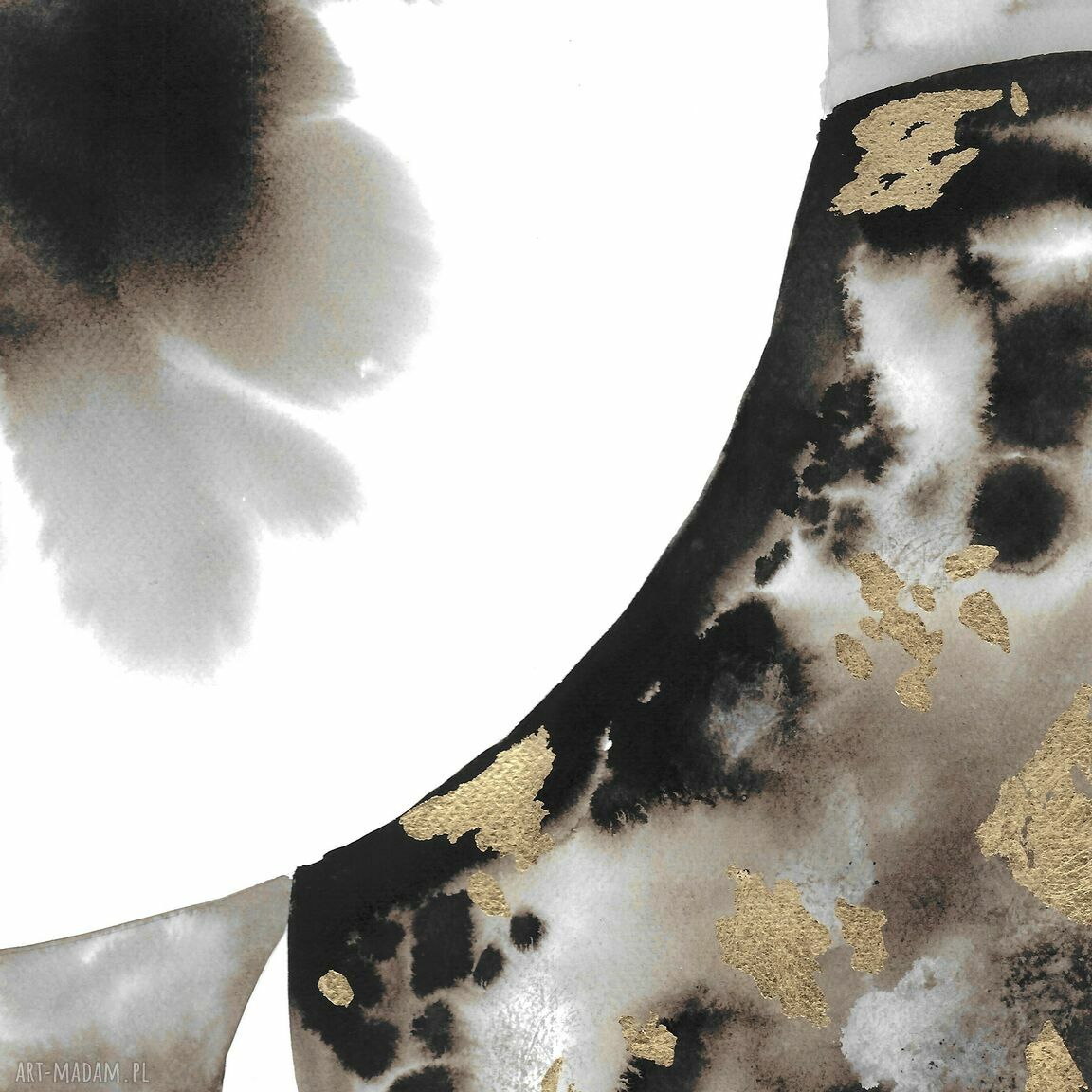 Abstrakcja „Planetais” - grafika ręcznie malowana i złocona 52 x 35 cm