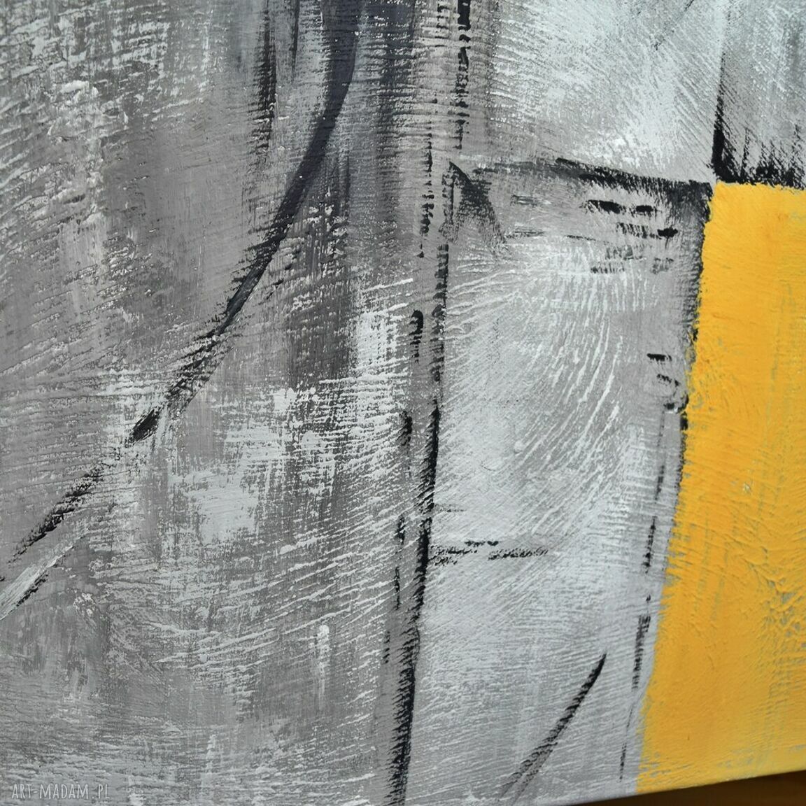 Abstrakcja Popiel i Żółć 2 - ręcznie malowany obraz akrylowy na płótnie 100 x 70 cm dla Twojego wnętrza