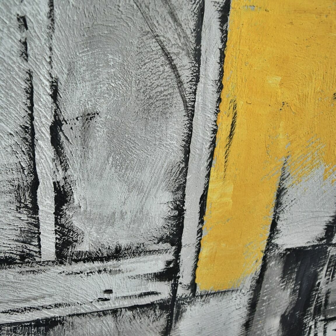 Abstrakcja Popiel i Żółć 2 - ręcznie malowany obraz akrylowy na płótnie 100 x 70 cm dla Twojego wnętrza