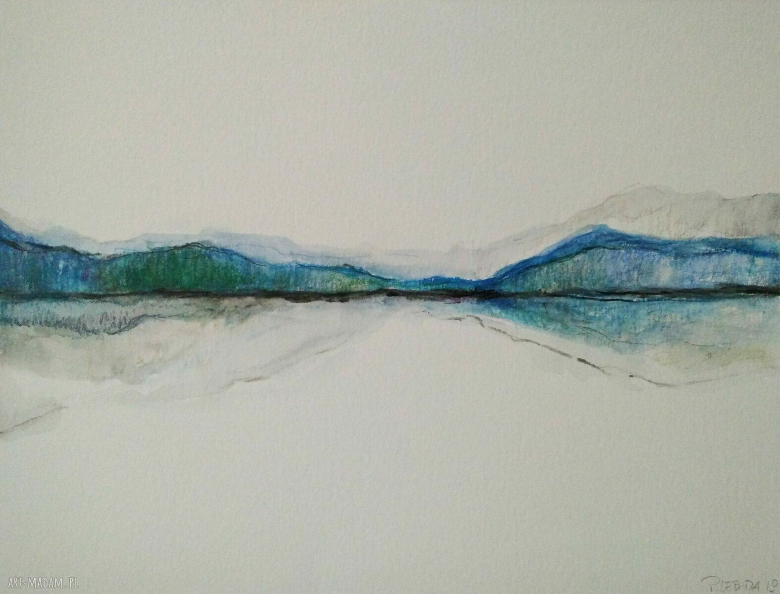 ABSTRAKCJA - obraz akwarelowy z kredkami 28,2 x 21 cm