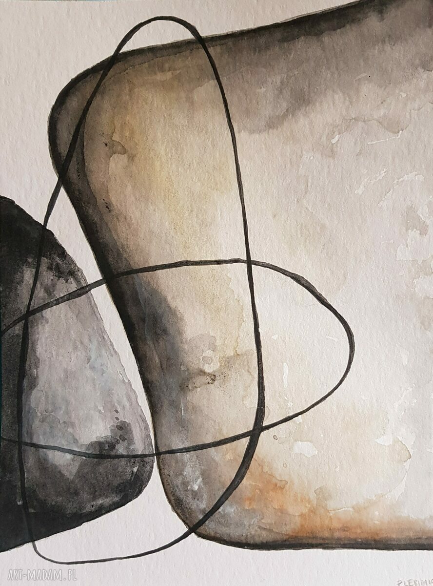 Abstrakcja - obraz akwarelowy 24 x 32 cm (beż, brąz i czerń)