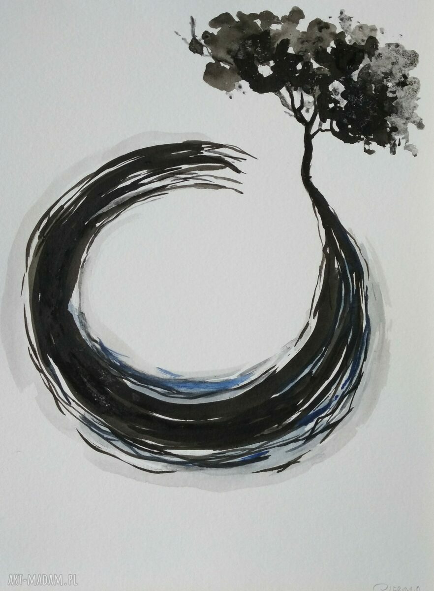 Abstrakcja - obraz z czarnego tuszu i akwareli (21x28,2 cm)