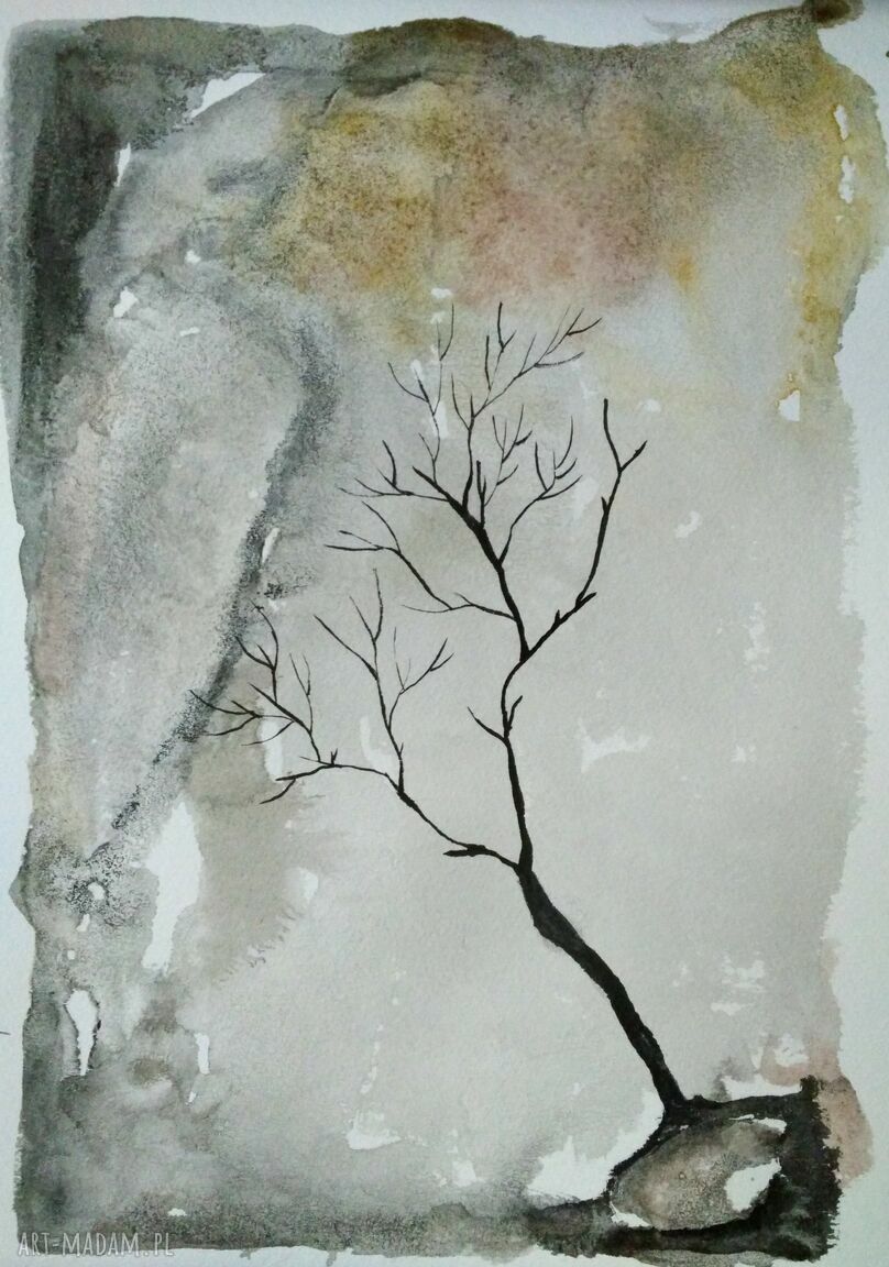 Abstrakcja z drzewem - akwarela w formacie A4