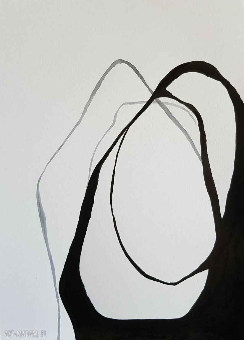 Abstrakcja z tuszu Paulina Lebida - szaro-czarno-biała grafika na papierze Canson