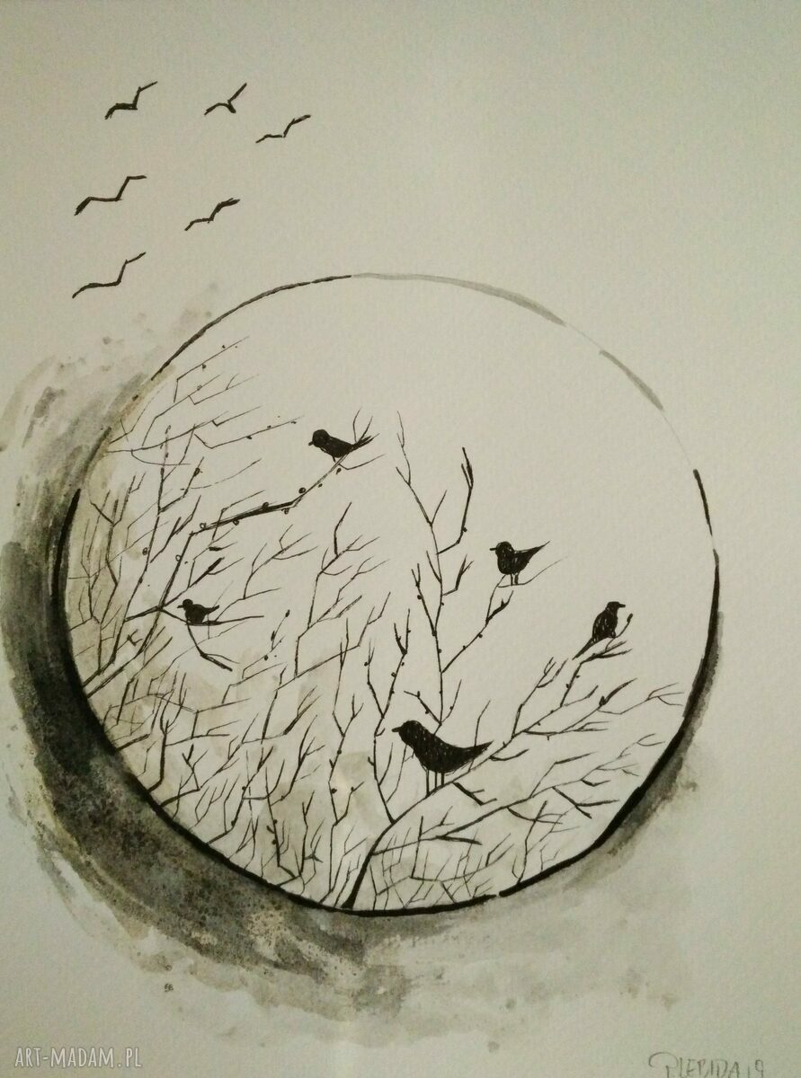 Akwarela „Ptaki Abstrakcja” 18x24 cm - ręcznie malowane ptaki