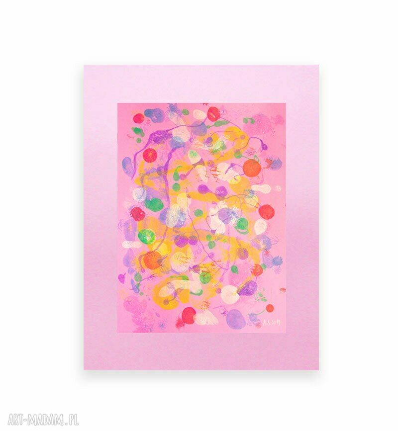 Różowa abstrakcja na ścianę 30x40 cm - nowoczesna dekoracja ręcznie malowana