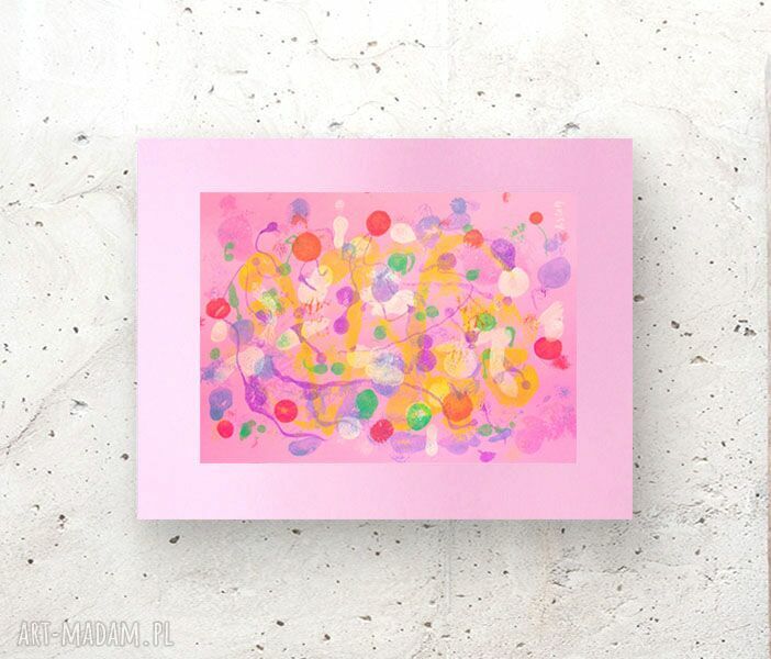 Różowa abstrakcja na ścianę 30x40 cm - nowoczesna dekoracja ręcznie malowana
