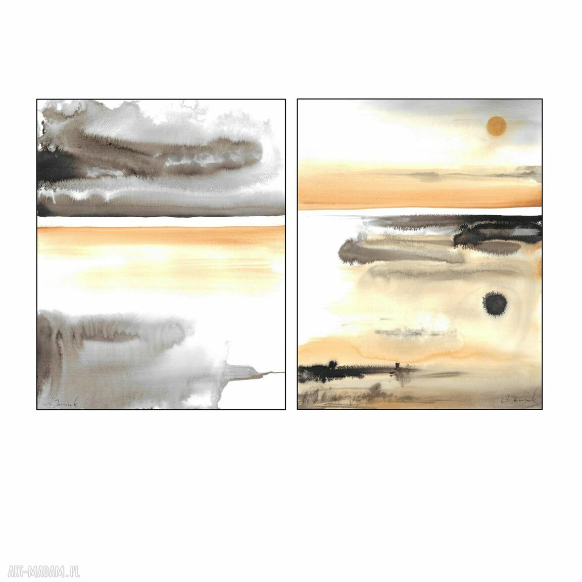 Dyptyk Abstrakcja „Świty” 2 x 40 x 50 cm - akwarela i tusz